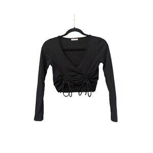 Heart & Hips Long Sleeve Crop T-Shirt: Dark Black Tops Size Small
